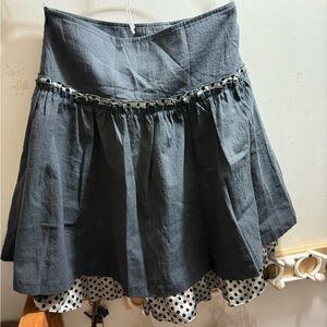 Stylish Gray Skirt with Polka Dot Trim